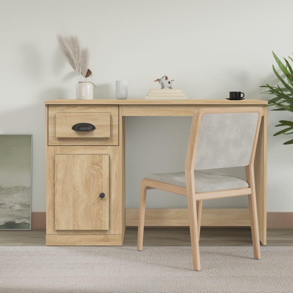 Skrivebord m. skuffer 115x50x75 cm konstrueret træ sonoma-eg