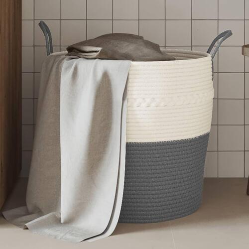Opbevaringskurv Ø43x38 cm bomuld grå og hvid