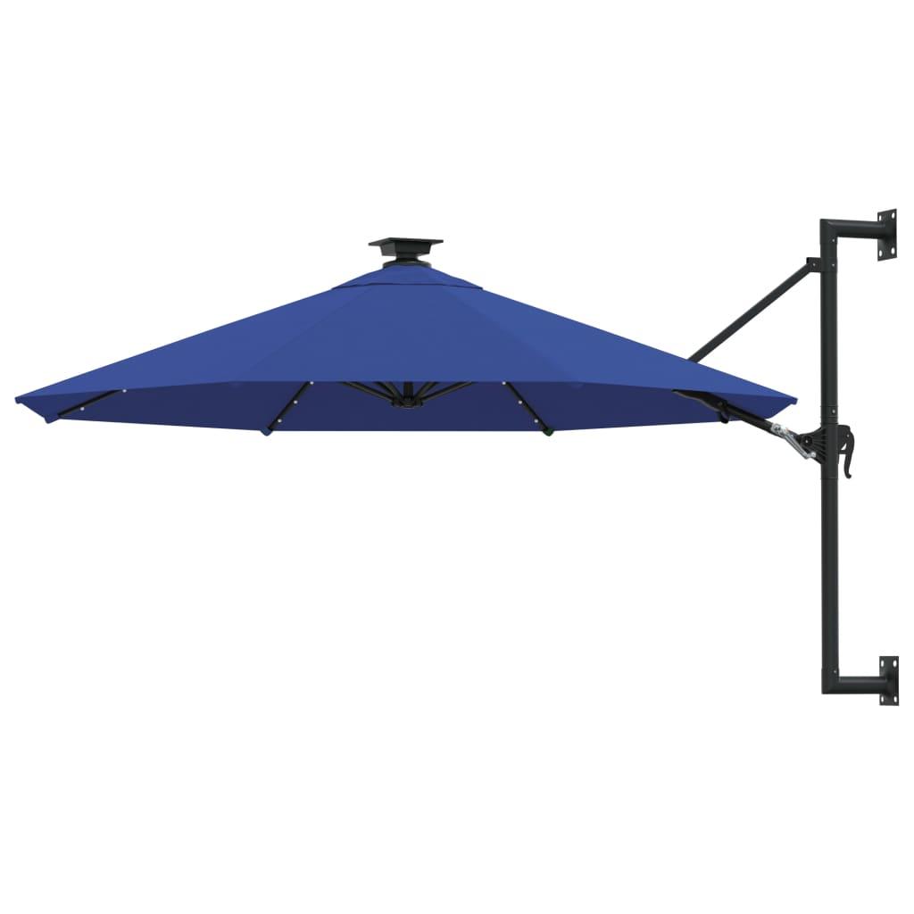 Væghængt parasol m. LED-lys 300 cm blå