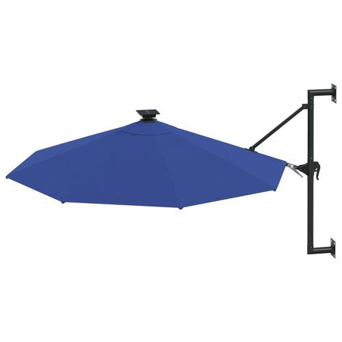 Væghængt parasol m. LED-lys 300 cm blå