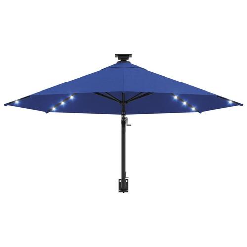 Væghængt parasol m. LED-lys 300 cm blå