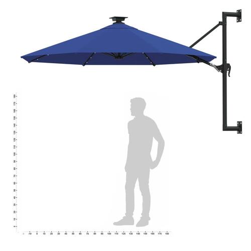 Væghængt parasol m. LED-lys 300 cm blå