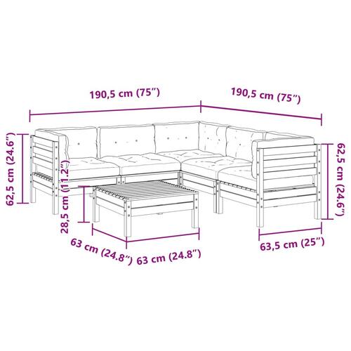 Sofasæt til haven 6 dele med hynder massivt fyr gyldenbrun