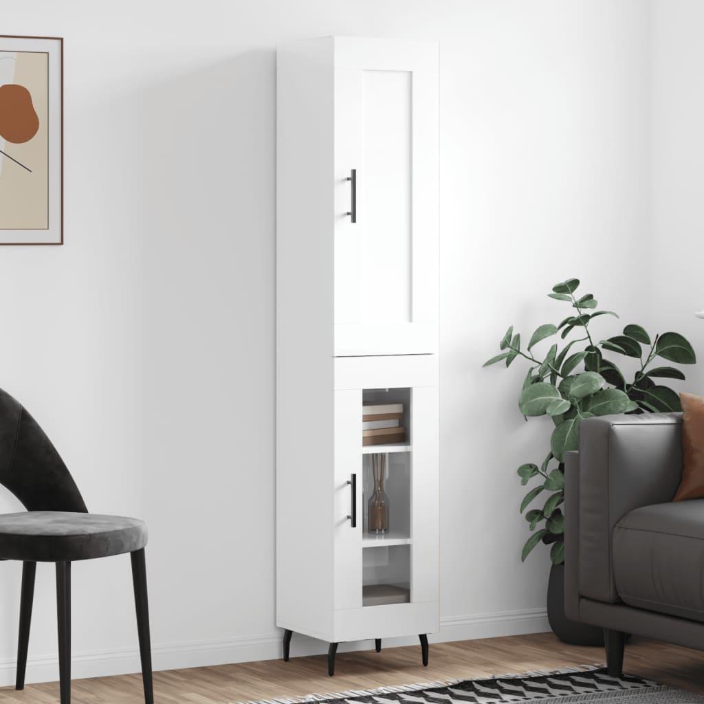 Skab 34,5x34x180 cm konstrueret træ hvid højglans