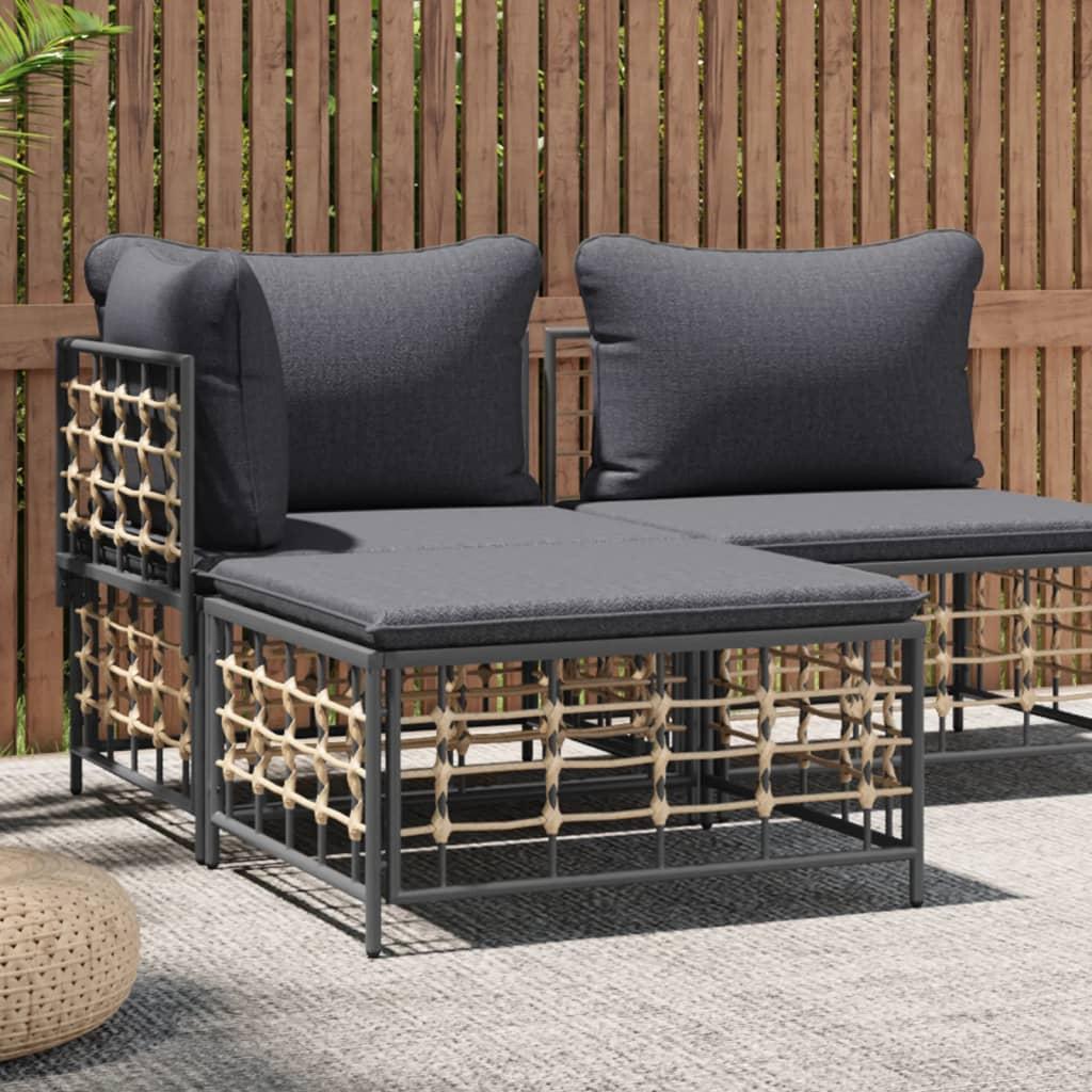 Haveskammel med mørkegrå hynde polyrattan