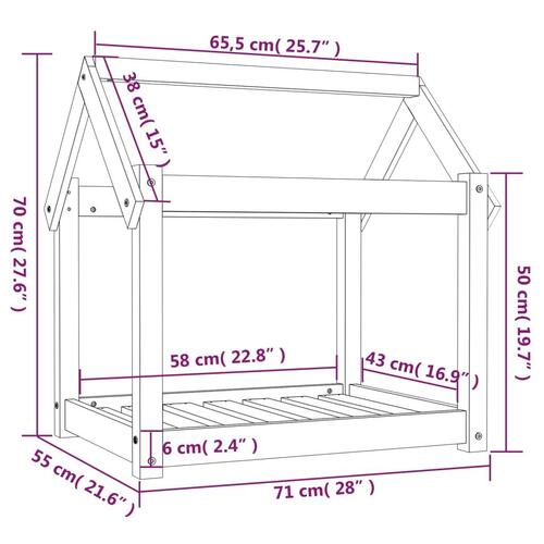 Hundeseng 71x55x70 cm massivt fyrretræ sort
