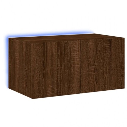Væghængt tv-bord med LED-lys 60x35x31 cm brun egetræsfarve