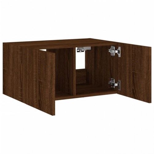 Væghængt tv-bord med LED-lys 60x35x31 cm brun egetræsfarve