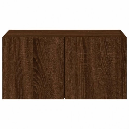 Væghængt tv-bord med LED-lys 60x35x31 cm brun egetræsfarve