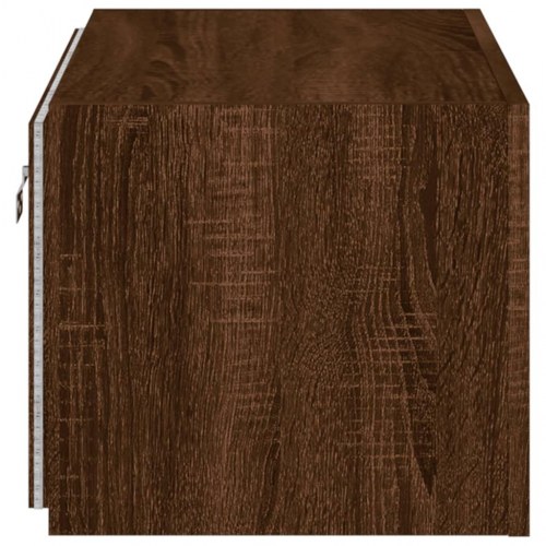 Væghængt tv-bord med LED-lys 60x35x31 cm brun egetræsfarve