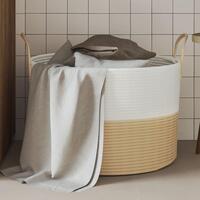 Opbevaringskurv Ø51x33 cm bomuld beige og hvid
