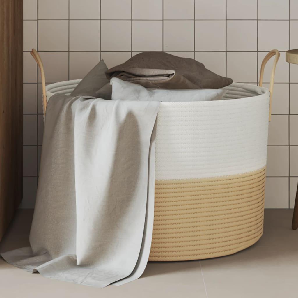 Opbevaringskurv Ø51x33 cm bomuld beige og hvid