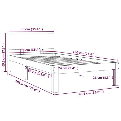 Sengeramme 90x190 cm massivt træ