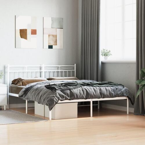Sengeramme med sengegavl 150x200 cm metal hvid