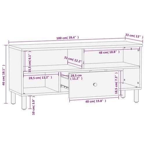 Tv-bord 100x33x46 cm massivt mangotræ sort