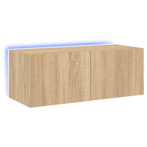 Væghængt tv-bord med LED-lys 80 x 35 x 31 cm - sonoma-eg