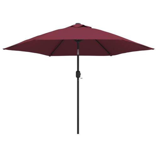 Parasol m. LED-lys og stålstang 300 cm bordeauxrød