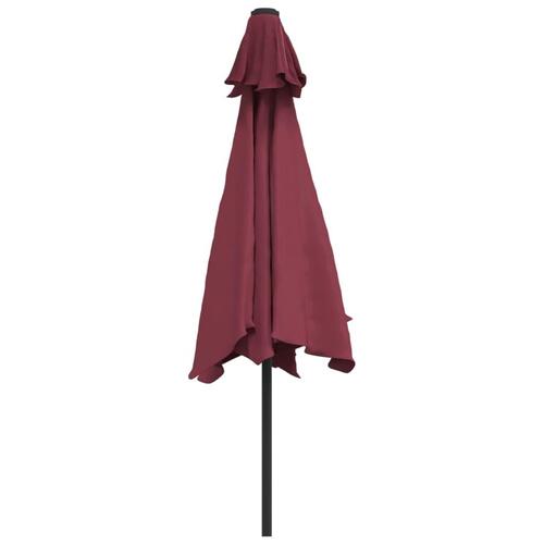 Parasol m. LED-lys og stålstang 300 cm bordeauxrød