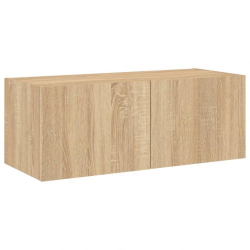 Væghængt tv-bord med LED-lys 80 x 35 x 31 cm - sonoma-eg