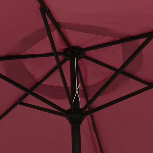 Parasol m. LED-lys og stålstang 300 cm bordeauxrød
