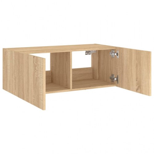 Væghængt tv-bord med LED-lys 80 x 35 x 31 cm - sonoma-eg