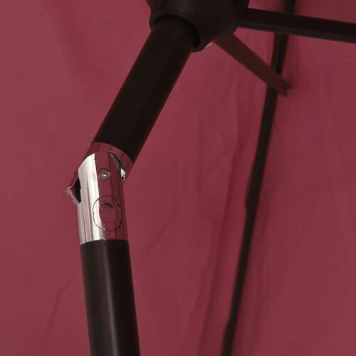 Parasol m. LED-lys og stålstang 300 cm bordeauxrød