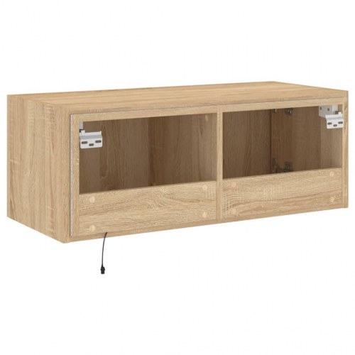 Væghængt tv-bord med LED-lys 80 x 35 x 31 cm - sonoma-eg