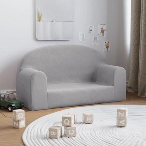 2-personers sofa til børn blødt plys lysegrå