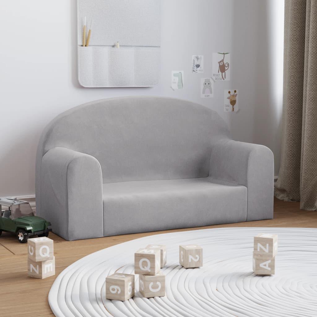 2-personers sofa til børn blødt plys lysegrå