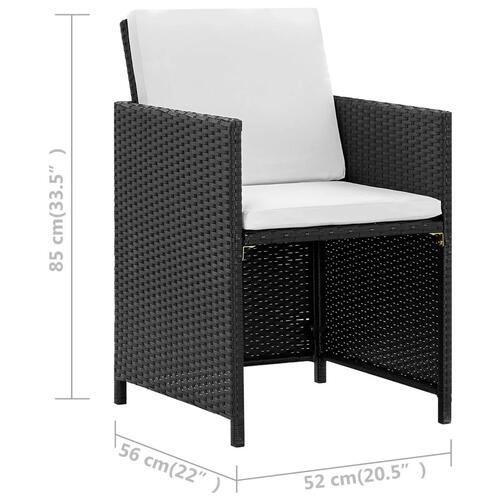 Udendørs spisebordssæt 9 dele med hynder polyrattan sort