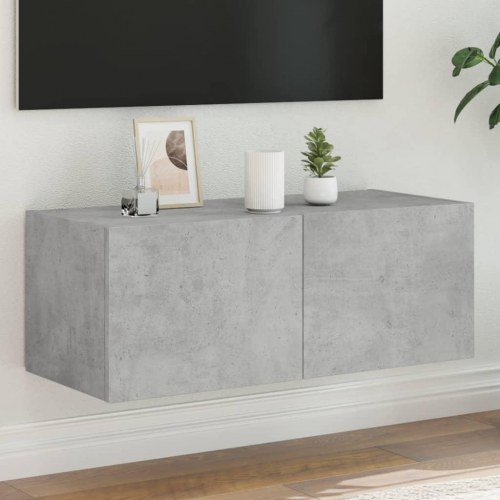 Væghængt tv-bord med LED-lys 80 x 35 x 31 cm - betongrå