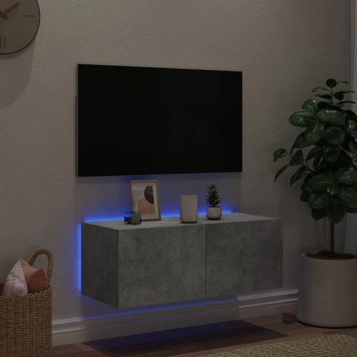 Væghængt tv-bord med LED-lys 80 x 35 x 31 cm - betongrå