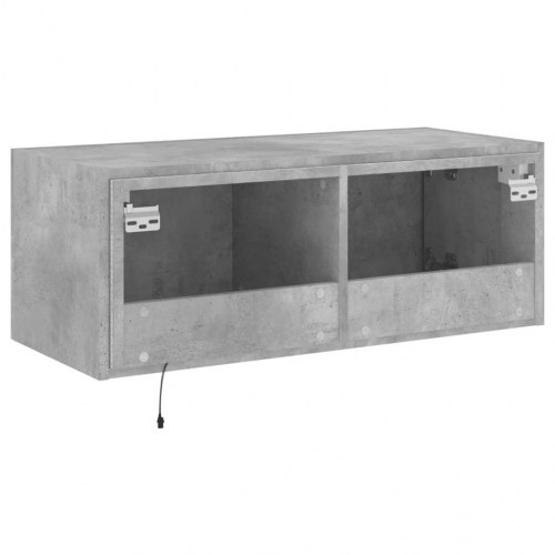 Væghængt tv-bord med LED-lys 80 x 35 x 31 cm - betongrå