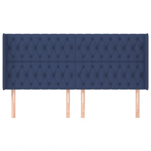 Sengegavl med kanter 183 x 16 x 118/128 cm stof blå