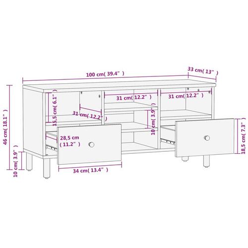 Tv-bord 100x33x46 cm massivt mangotræ sort