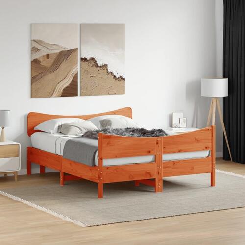 Sengeramme uden madras 150x200 cm massivt fyrretræ gyldenbrun