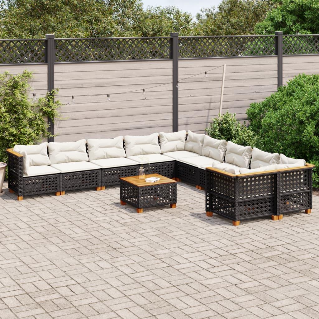 Sofasæt til haven 11 dele med hynder i polyrattan sort billede