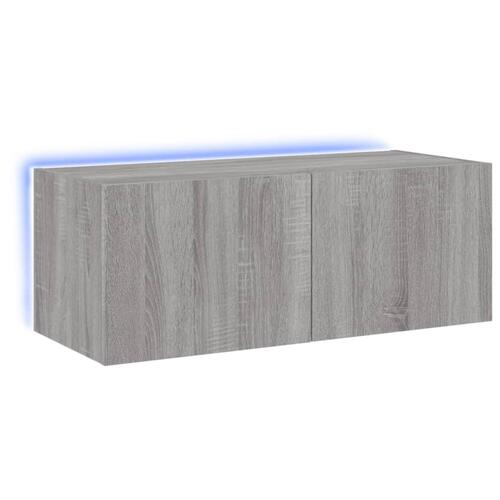 Væghængt tv-bord m. LED-lys 80x35x31 cm grå sonoma-eg