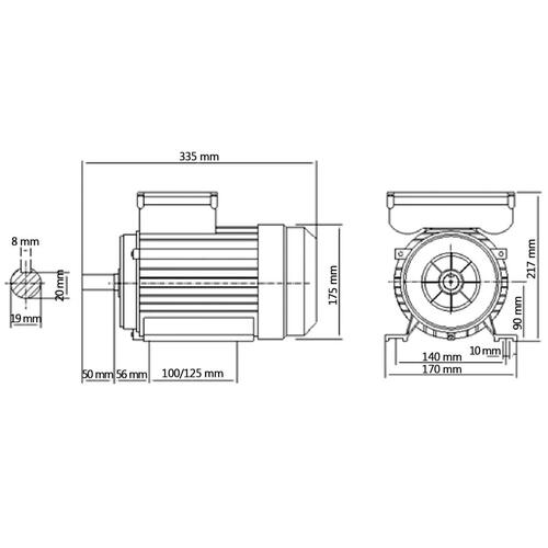 Enfaset elektrisk motor 1,5 kW/2 hk 2-polet 2800 omdr./min