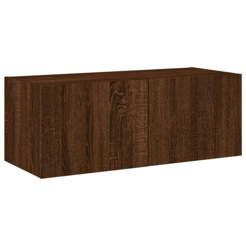 Væghængt tv-bord med LED-lys 80 x 35 x 31 cm - brun egetræ
