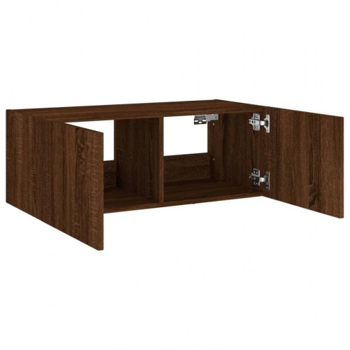 Væghængt tv-bord med LED-lys 80 x 35 x 31 cm - brun egetræ