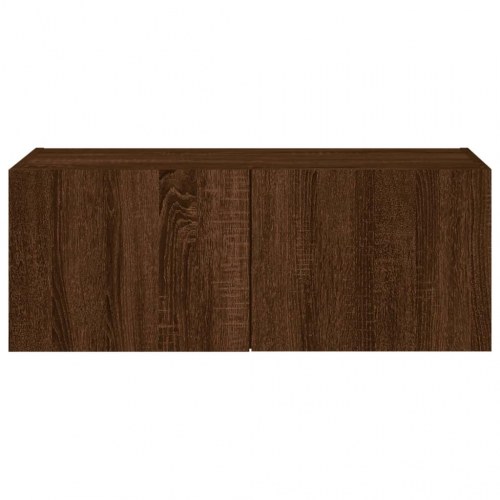 Væghængt tv-bord med LED-lys 80 x 35 x 31 cm - brun egetræ