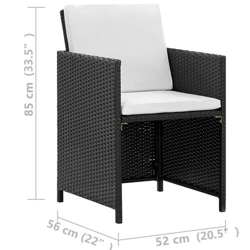 Udendørs spisebordssæt 13 dele med hynder polyrattan sort