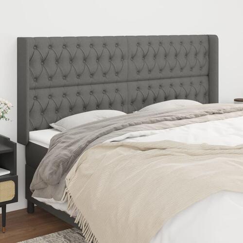 Sengegavl med kanter 203x16x118/128 cm stof mørkegrå