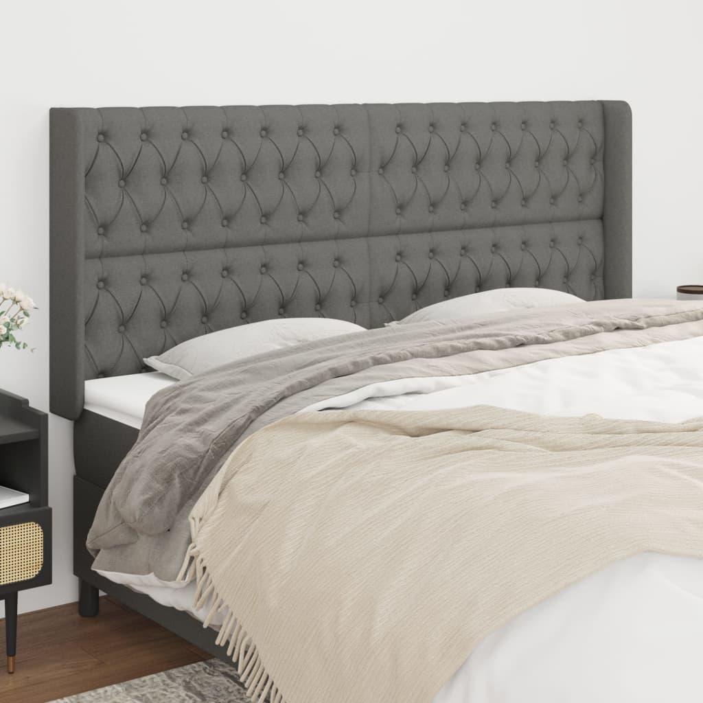 Sengegavl med kanter 203x16x118/128 cm stof mørkegrå
