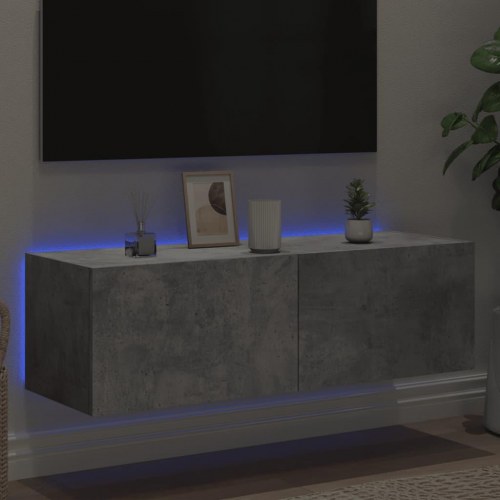 Væghængt tv-bord med LED-lys 100 x 35 x 31 cm - betongrå