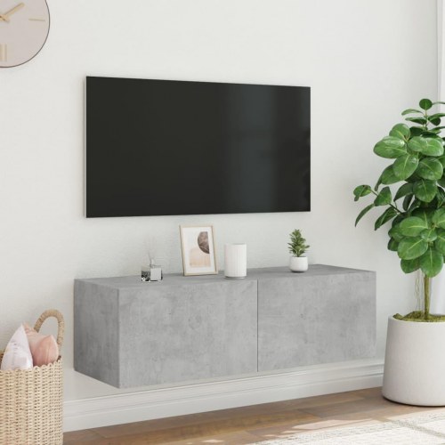 Væghængt tv-bord med LED-lys 100 x 35 x 31 cm - betongrå
