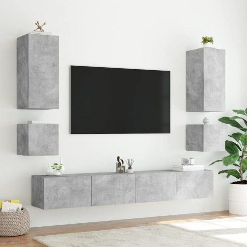 Væghængt tv-bord med LED-lys 100 x 35 x 31 cm - betongrå