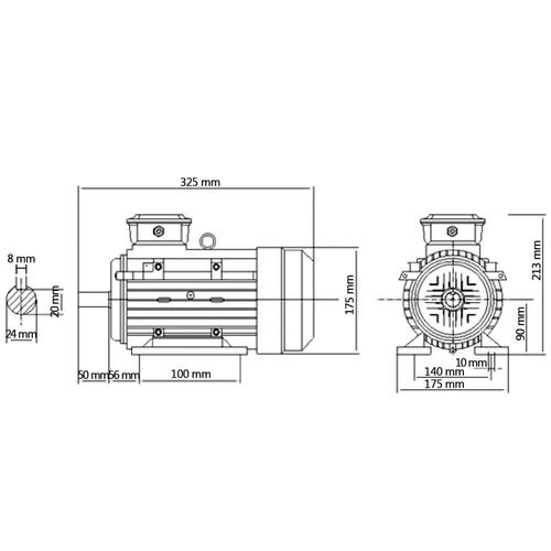 3-faset elektrisk motor 1,5 kW/2 hk 2-polet 2840 o/m aluminium