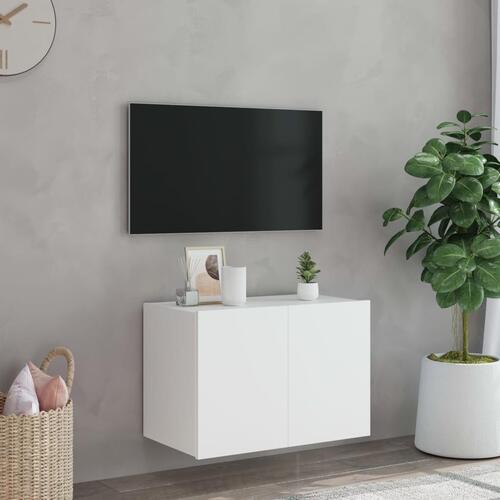 Væghængt tv-bord med LED-lys 60x35x41 hvid